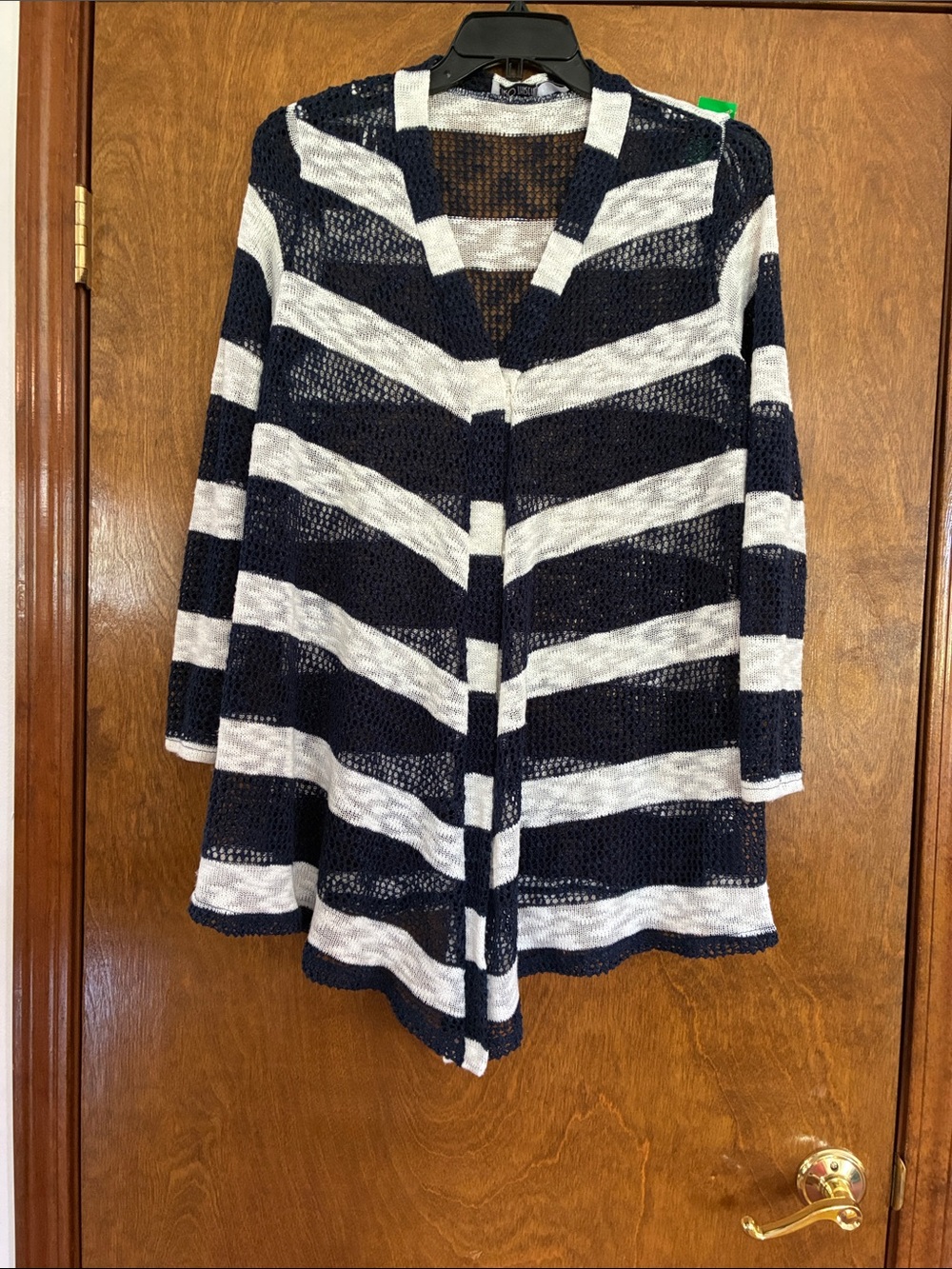 Retro Threads Striped Navy and White Open-Knit Cardigan Size Large